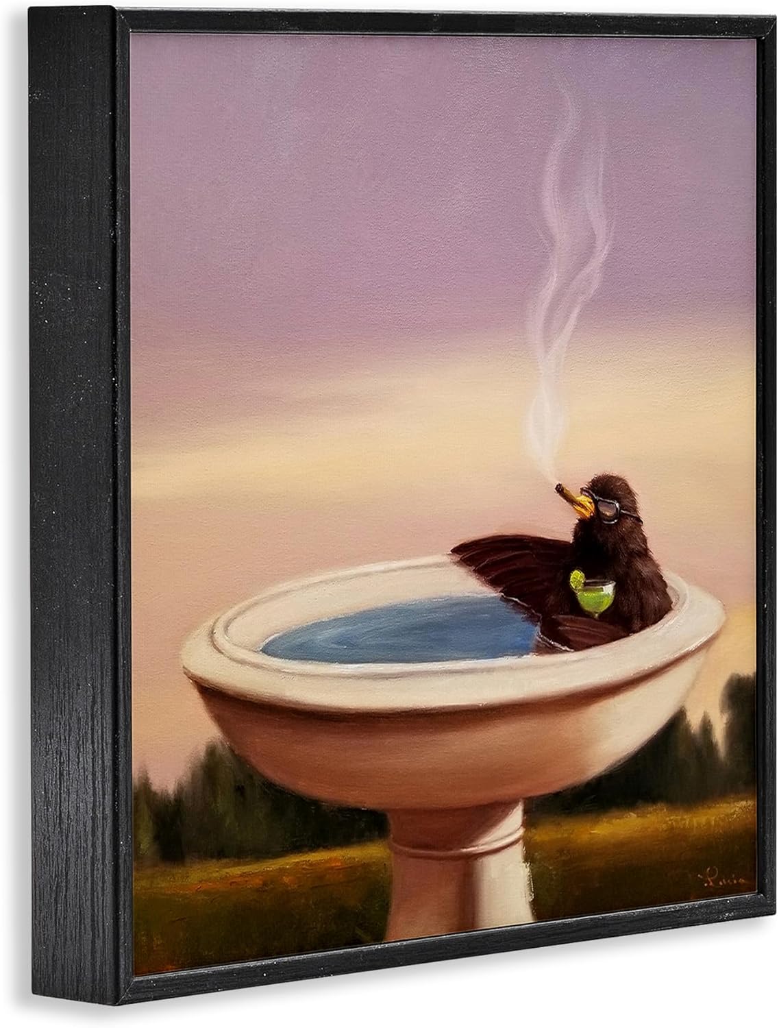 Stupell Industries Birdbath Best Life Animal Alcohol Humor Bird Margarita, Designed by Lucia Heffernan Wall Art, 12x12, Black Framed