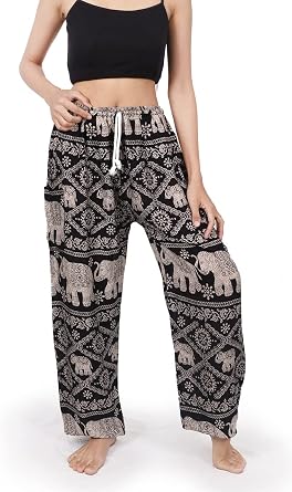 Banjamath Women's Smocked Waist Harem Hippie Boho Yoga Palazzo Casual Pants