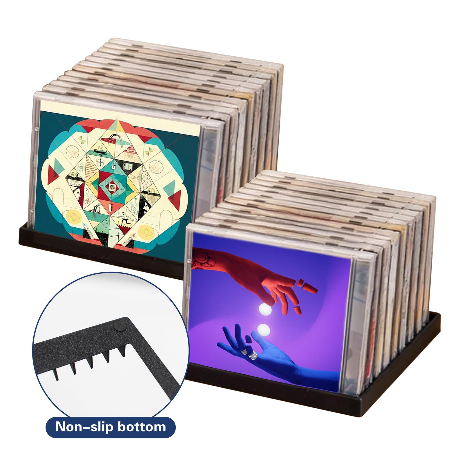 Lot de 2 Rangements à CD pour 24 CDs, Petit Organisateur en Plastique pour CD, Support Média pour Étagères du Salon, Bureau, Chambre, Noir