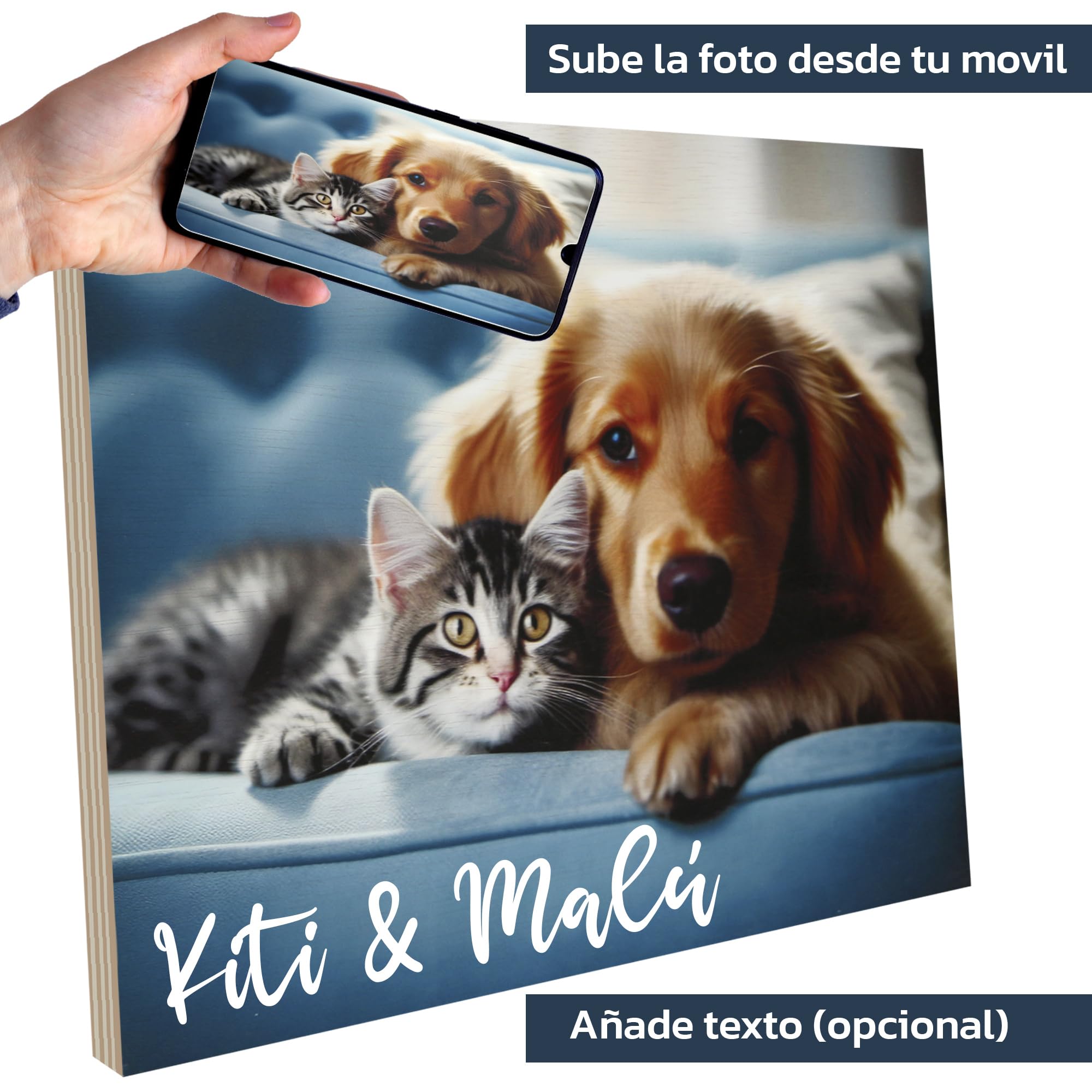 lafabricadelcuadro® Cuadro Personalizado con Foto en Madera – Foto Impresa en Madera Natural- 14 Tamaños Disponibles (50X50 cm)