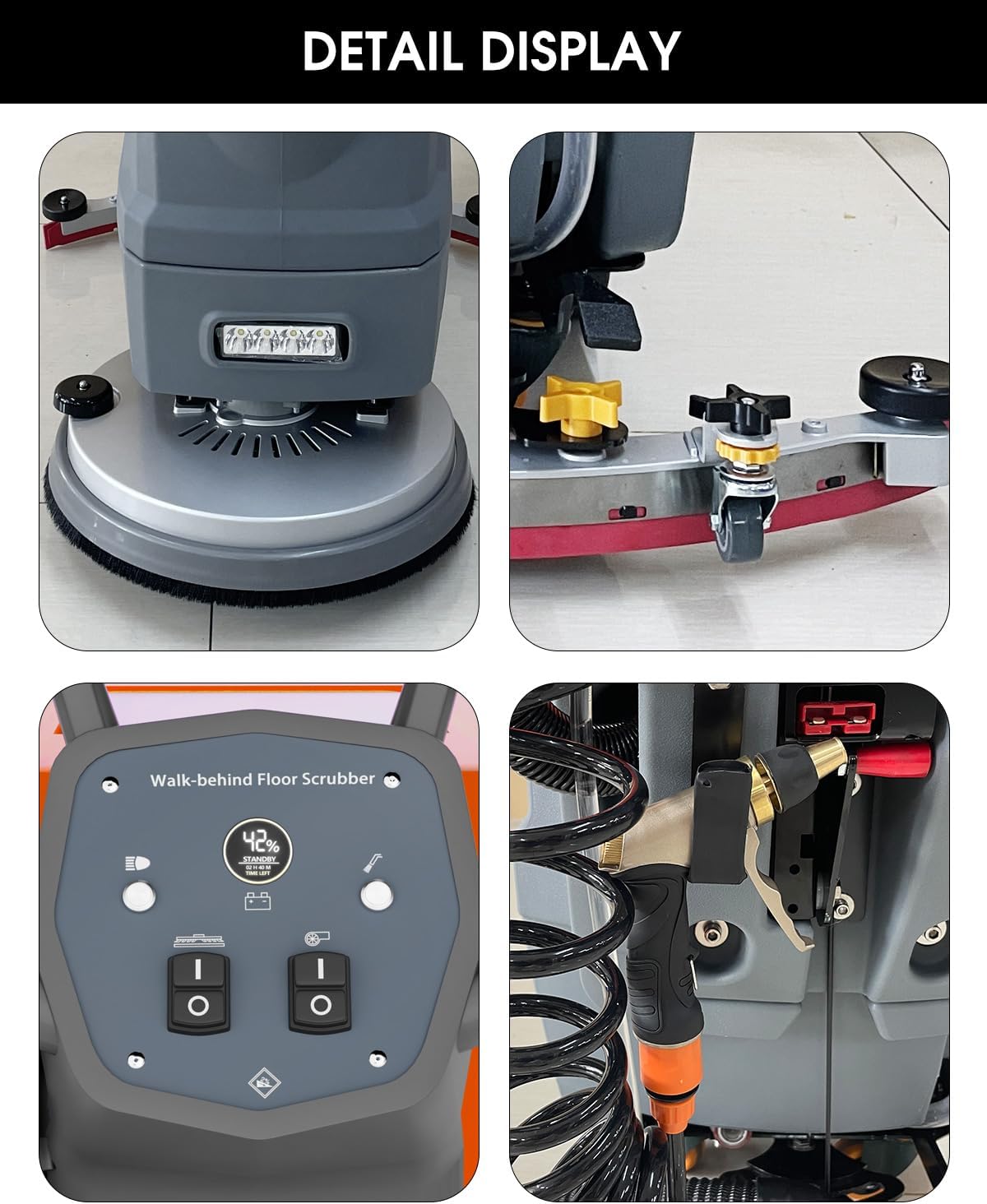 Walk Behind Commercial Floor Scrubber with 20" Ultra-Wide Scrubbing Path,High-pressure Watergun，LED Light，14.5 Gal Large Solution Tank,4 Hours Cordless Working Time,23,700 Sqft/h