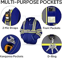 Vista 4 de TICONN Chaqueta con capucha de seguridad, sudadera con capucha reflectante de alta visibilidad, equipo de PPE para clima frío cumple con ANSI III