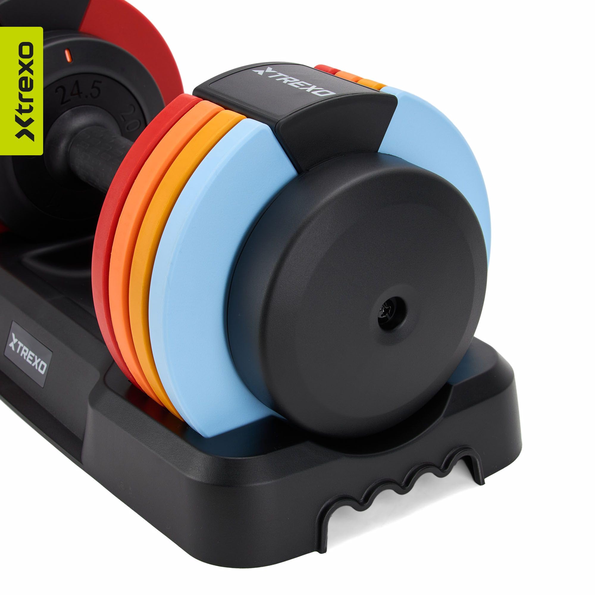 TREXO Multicolor - Mancuernas ajustables de 11,5 kg, de acero con mango antideslizante, ideal para el entrenamiento de fuerza en casa y en el gimnasio, mancuernas ajustables con base estable