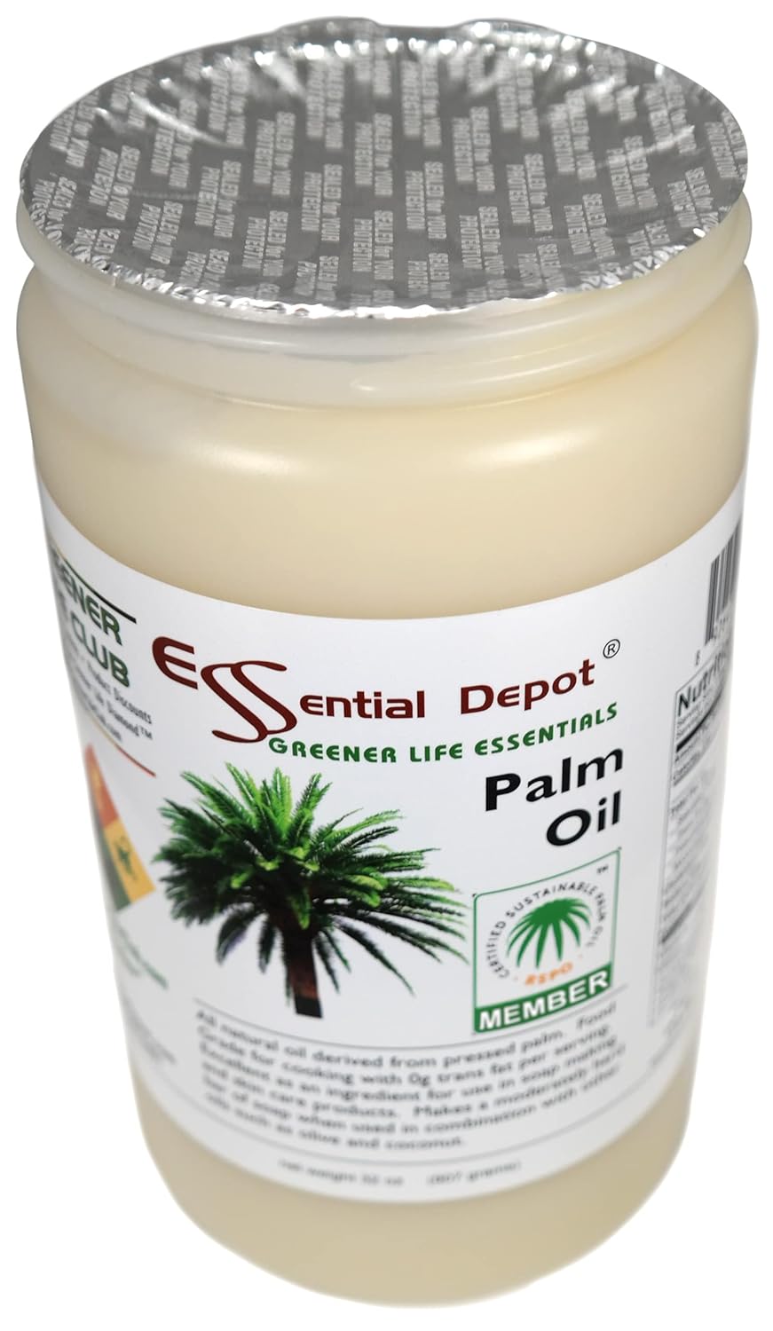 Essential Depot Palm Oil - 1 Quart - 32 oz - RSPO Certified - Sustainable - Food Grade - Kosher - Not Hydrogenated - Safety Sealed HDPE Container with Resealable Cap