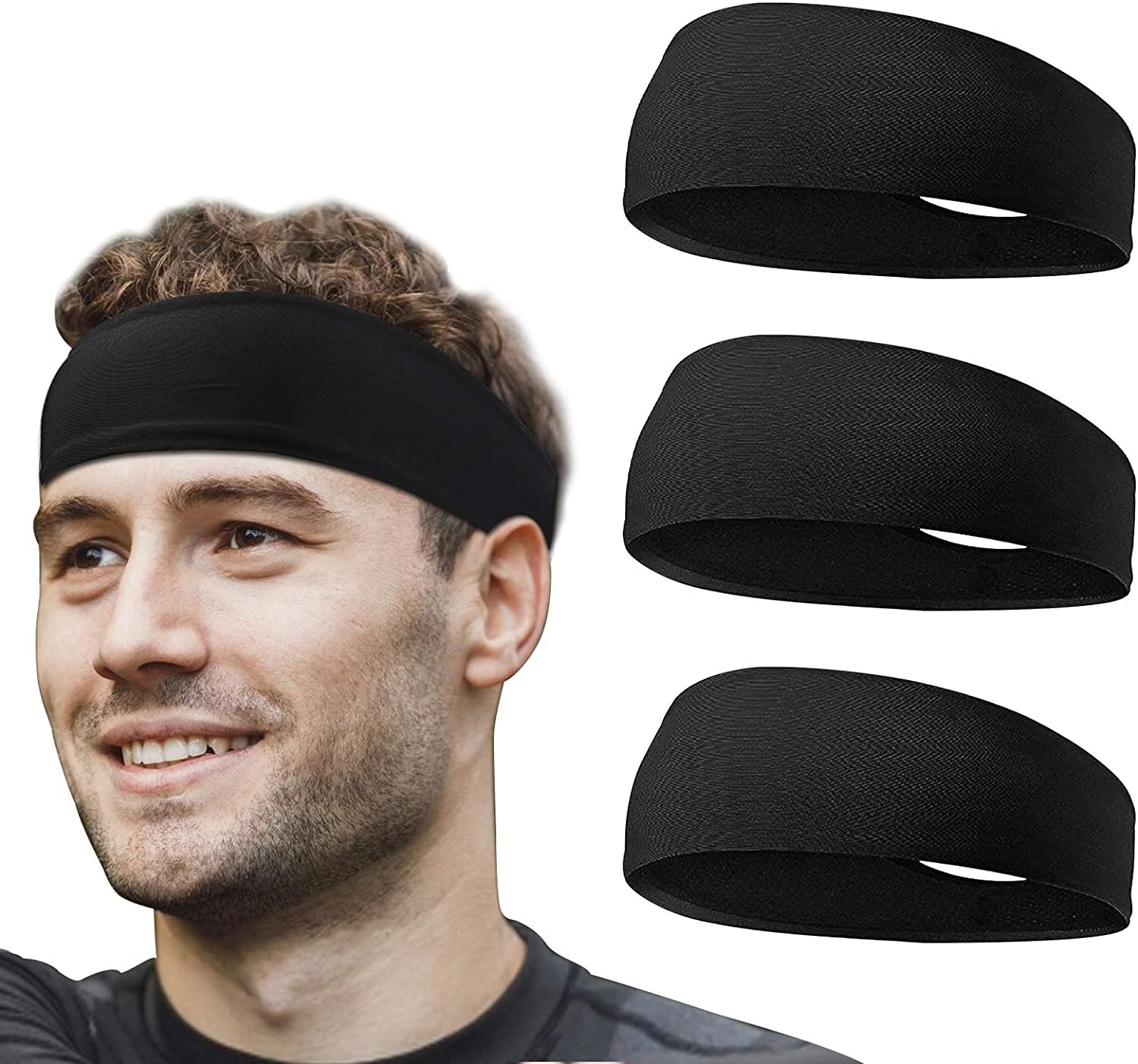 BISMAADH Sports Headbands for Men & Women - with Inner Grip Strip to Keep Headband Securely in Place | Fits All Head Sizes | Sweat Wicking Fabric to Keep Your Head Dry & Cool (Pack of 3) (B09STTH47S) Amazon Price History, Amazon Price Tracker