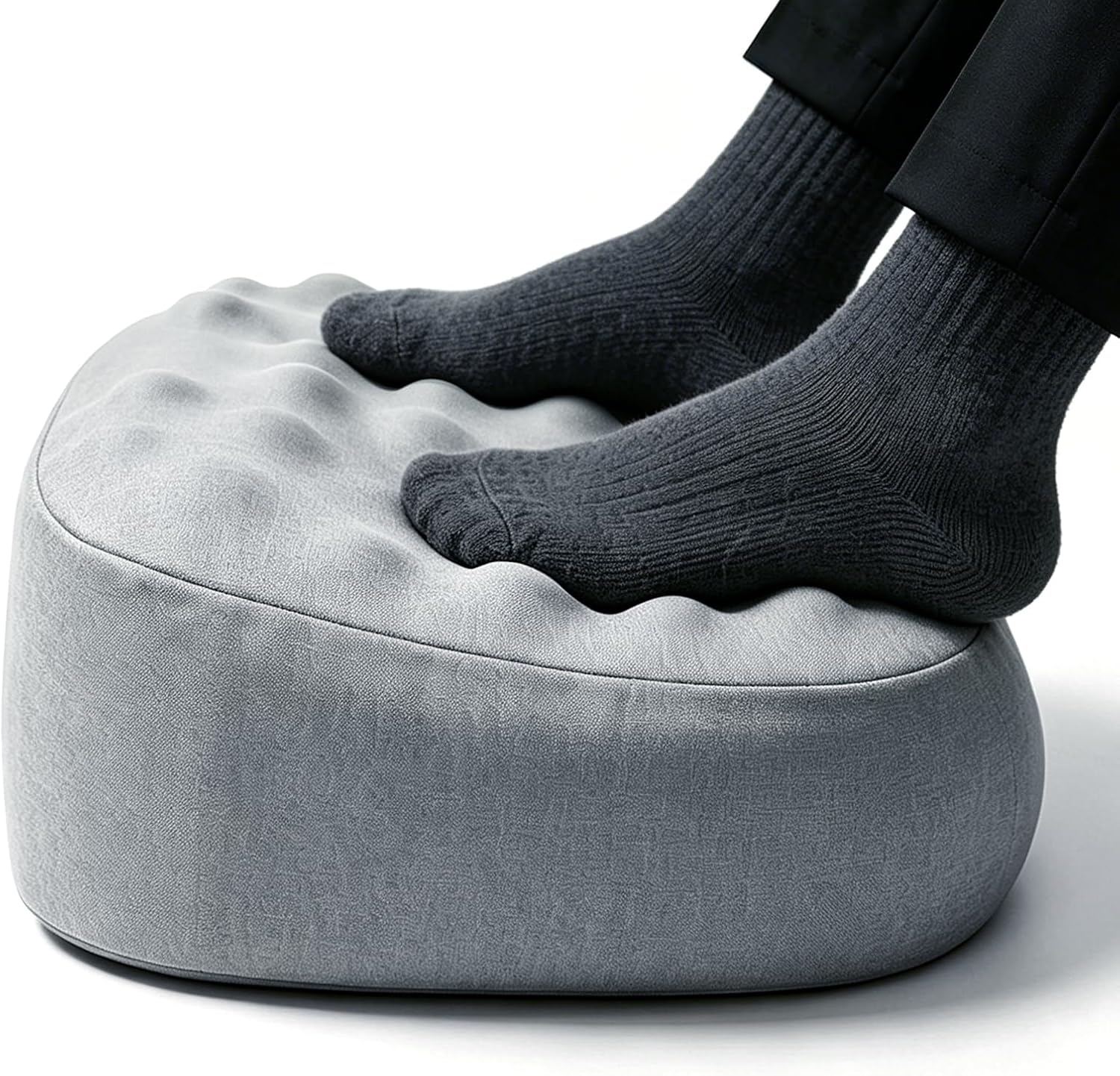 Foot Rest Under Desk, Memory Foam Ergonomic Footrest, Grey | Massage Pebble Surface, Office Foot Stool for Under Desk at Work, Gaming Foot Rest, Washable Cover, Non-Slip Base