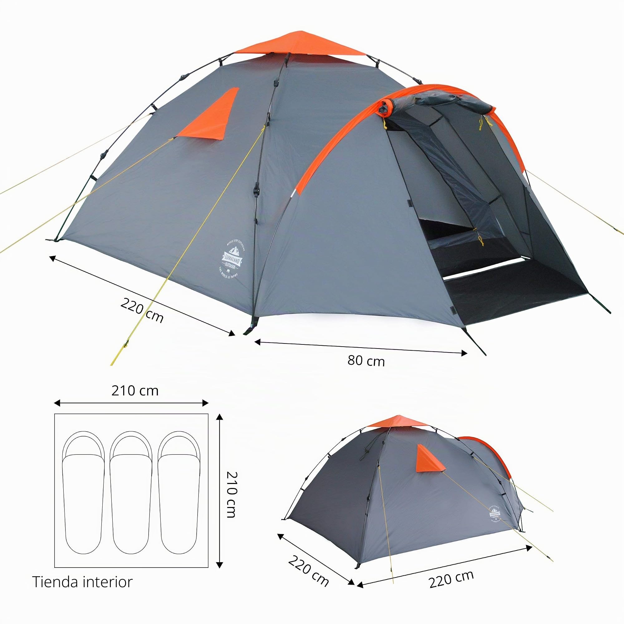 Lumaland Where Tomorrow Pop Up Tienda Inflable | Tienda Familiar 3-4 Personas | 210x210x120 cm | Impermeable y Resistente al Viento | Camping, Festival, Viajes, Playa | Ultraligera y Resistente