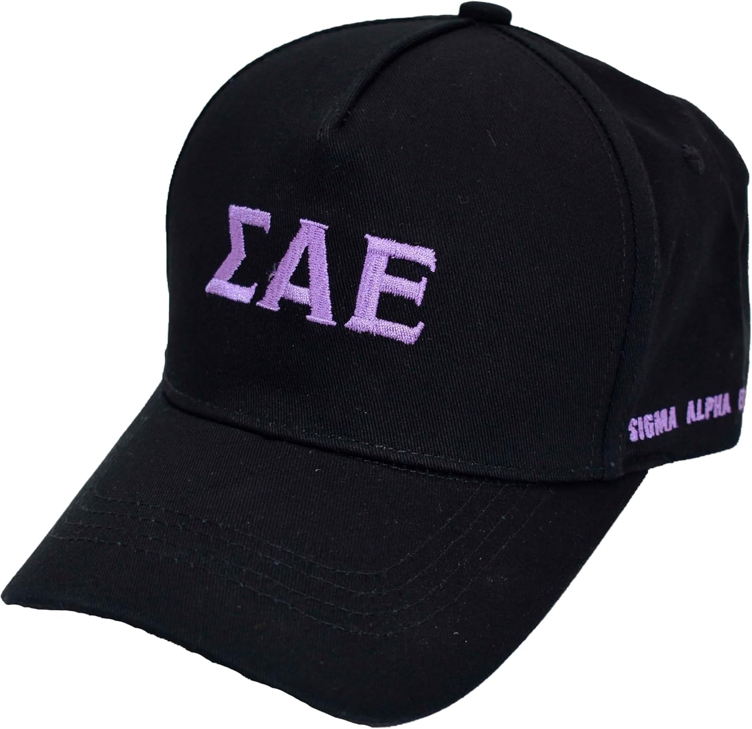Sigma Alpha Epsilon Fraternity Baseball Cap - Brushed Cotton 5-Panel Black Hat, Adjustable Size, Embroidered Greek Letters and Fraternity Name in Script, Sigma Alpha Epsilon Gifts for Men