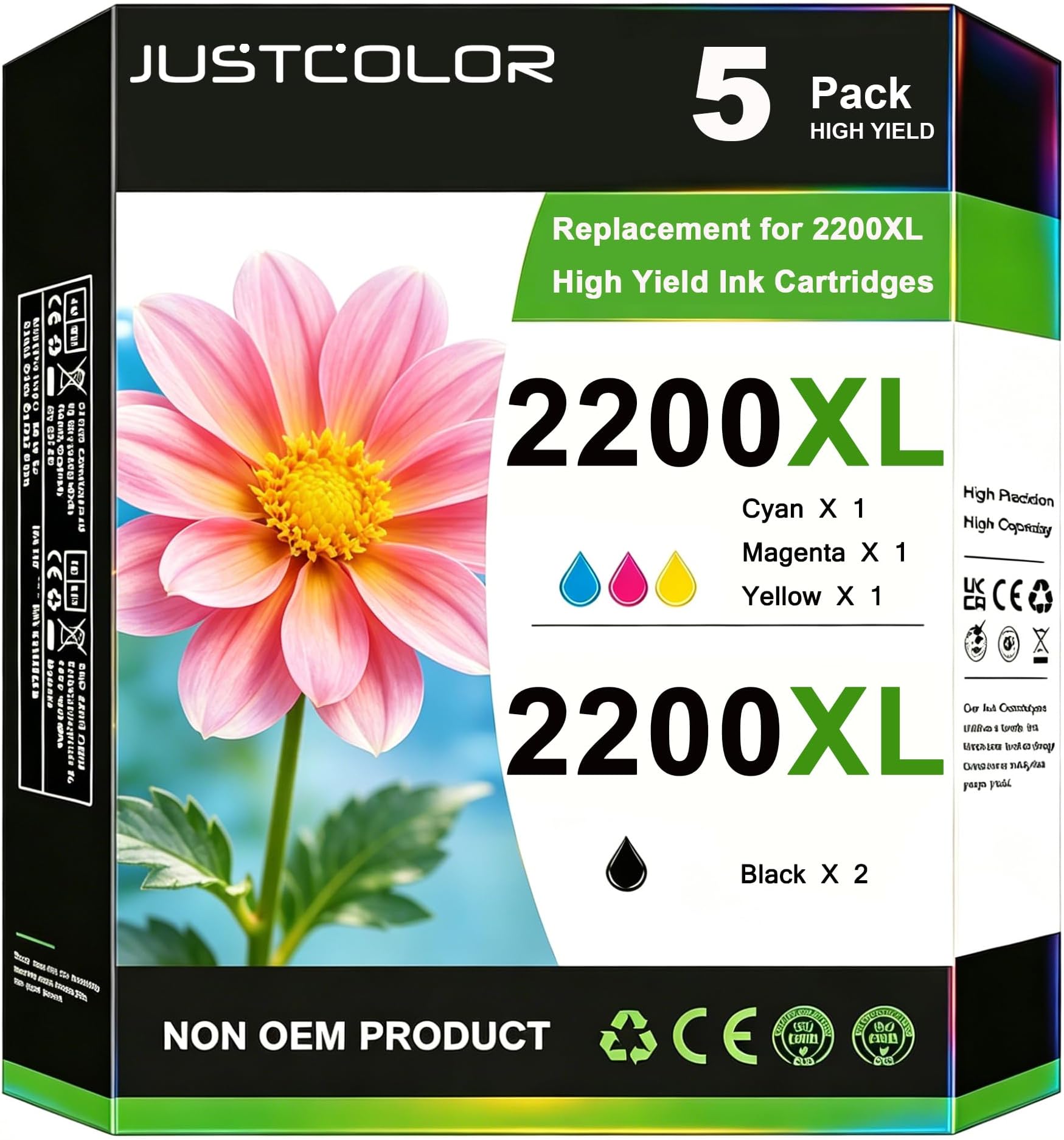 Compatible PGI-2200XL 2200 XL Pigment Ink Cartridges Work with Maxify MB5020 MB5320 MB5120 iB4120 and iB4020 Printers (2 Pigment Black, 1 Cyan, 1 Magenta, 1 Yellow) 5 Pack