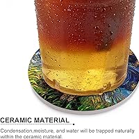 Vista 4 de Van Gogh - Juego de 4 posavasos abstractos de cerámica de diatomita absorbentes con base de corcho, protección de mesa, adecuados para mesas