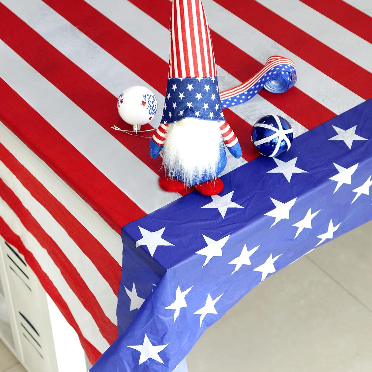 3 Pack American Flag Table Covers, 4th of July Tablecloth Plastic Stars and Stripes Patriotic Table Cover for Patriotic Party Supplies Independence Day Decoration Party, 54 x 108 Inch