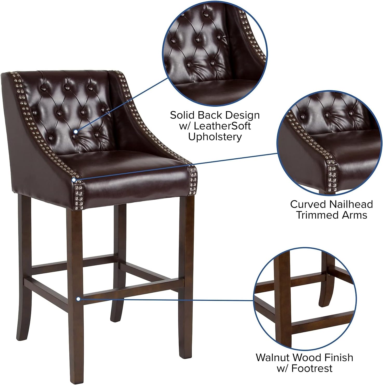 Saddle Style 32" Brown Leather and Wood Barstool