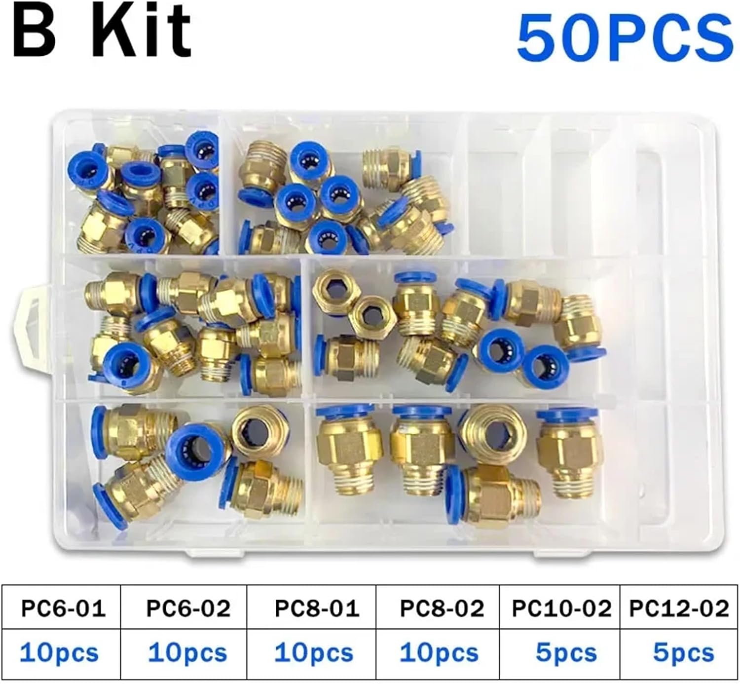 PC6-02 PC8-02 PC10-02 PC Series Boxed Air Joint Connectors Hose Tube Pneumatic Fittings 1/4 1/8 Push in Quick Release Couplings (Color : B kit (50pcs), Size : 5 Boxes)