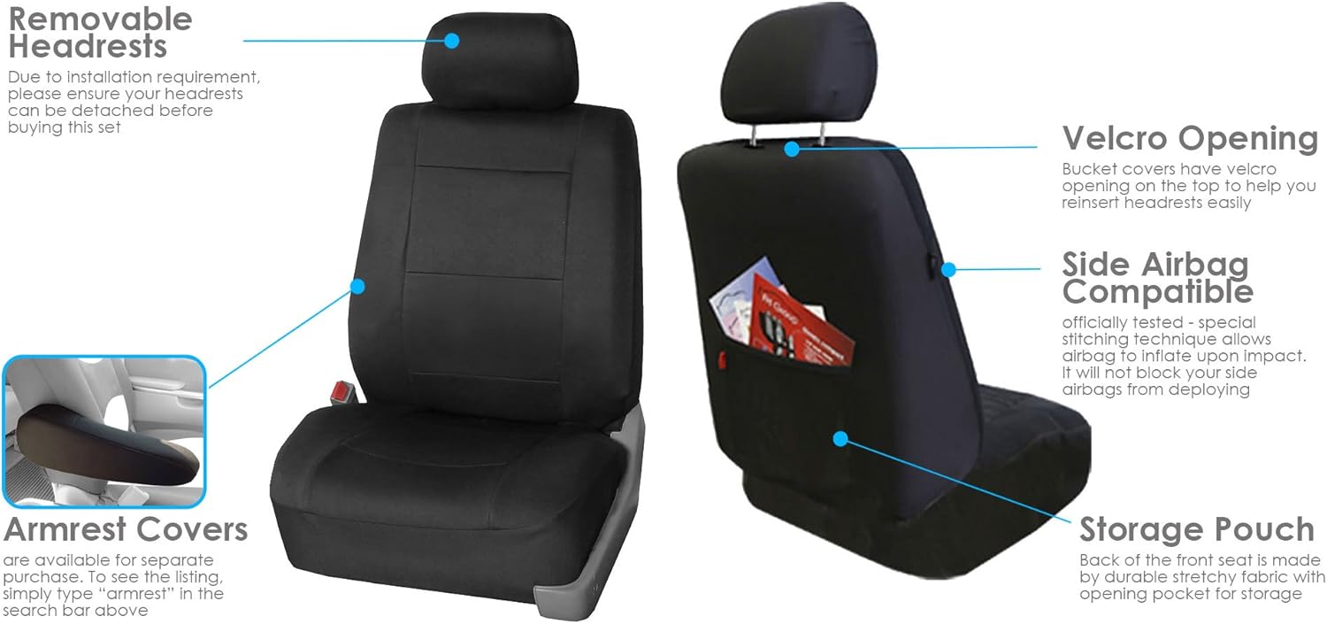 FH Group Automotive Car Seat Covers Neoprene Waterproof Full Set Front and Rear Split Function with Gift, Easy to Install – Universal Fit for Cars Trucks and SUVs (Black)