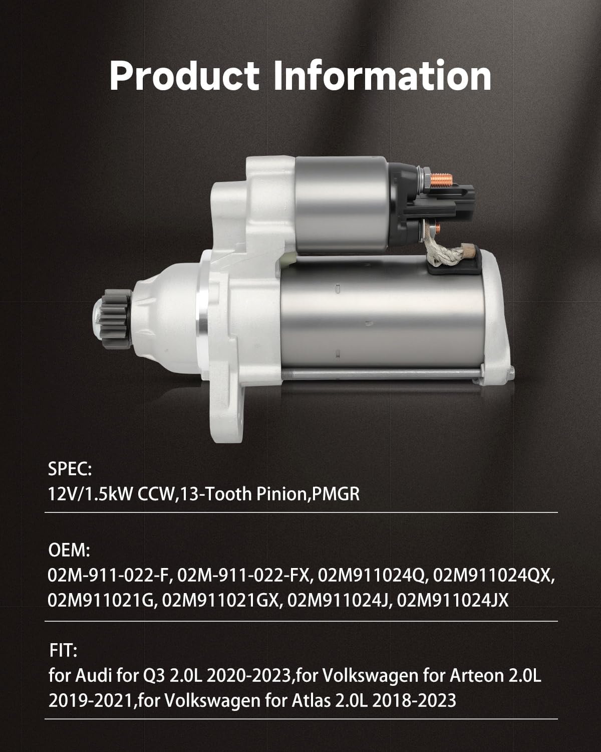 OCPTY Starter Fit for Audi for Q3 2.0L 2020-2023,for Volkswagen for Arteon 2.0L 2019-2021,for Volkswagen for Atlas 2.0L 2018-2023,for Volkswagen for Atlas Cross Sport 2.0L 2020-2023 Replace 30273