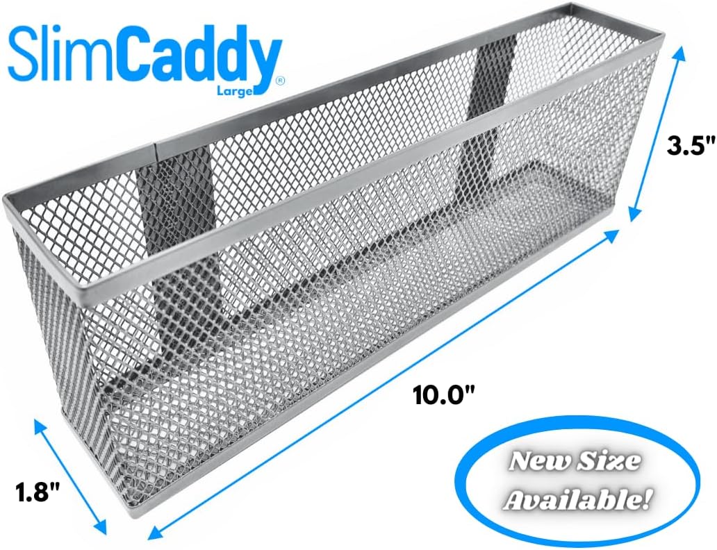 Slim Caddy LARGE Adhesive Cabinet Door Organizer | Optimize Your Cabinet Space | Kitchen Plastic Lids Organizer, Bathroom Accessories Storage, Under Sink, More | 2 PK, 10”L x 3.5”H x 1.8”D each