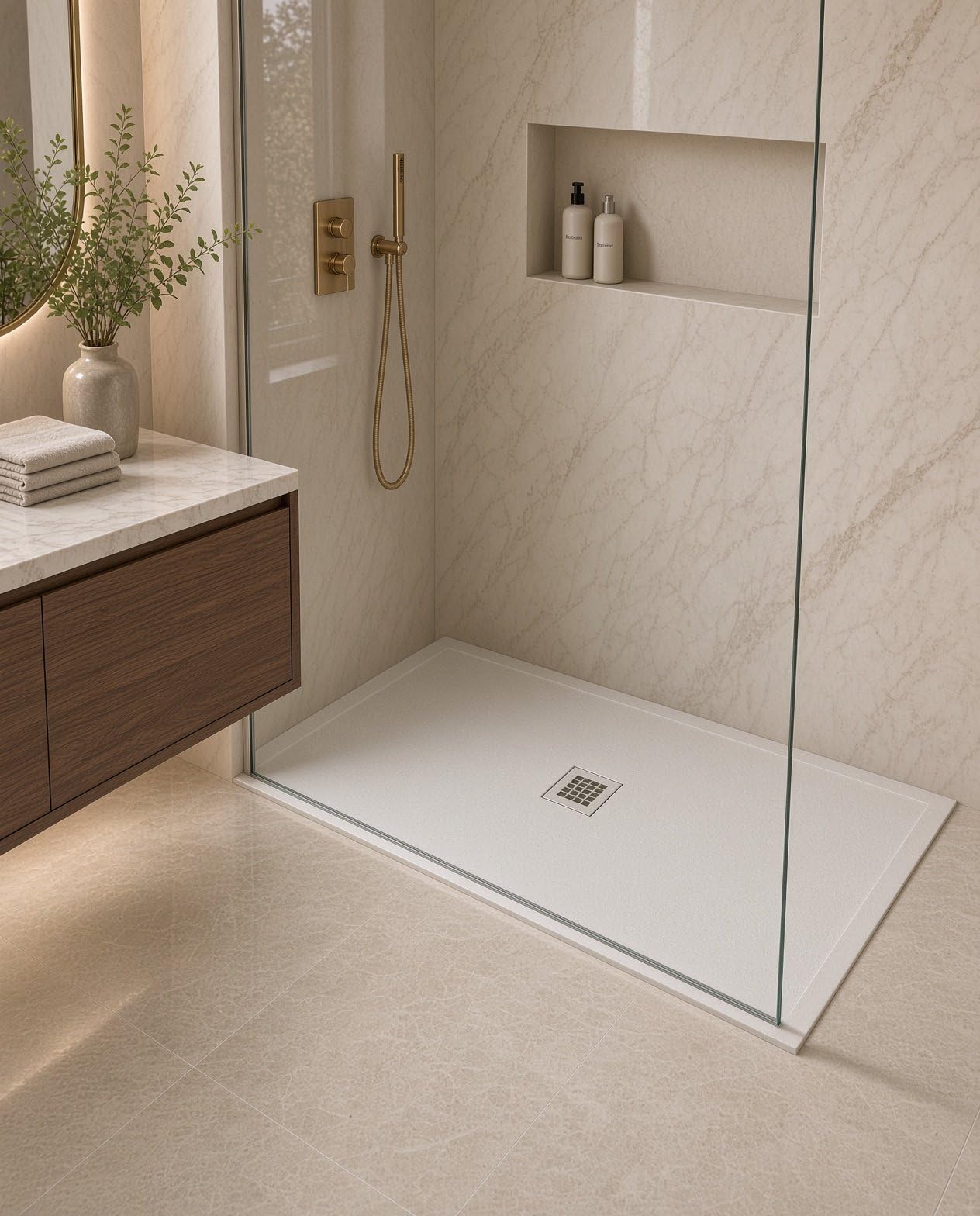Piatto doccia rettangolare 120x80 cm effetto pietra marmoresina STONE bianco FRANCIA