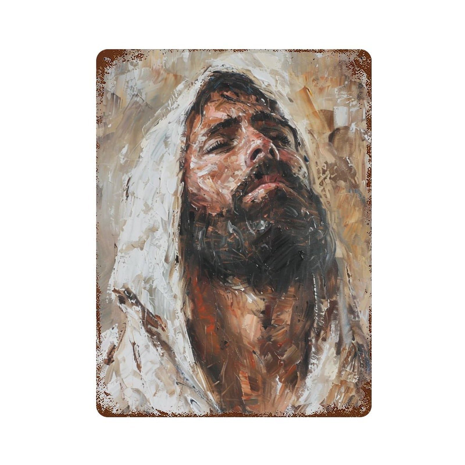 YHGERTKU Praying Man with White Hood Impasto 03 Wall Art Retro Iron Vintage Metal Tin Sign Poster Modern Decor for Living Rooms Gift 40x30cm