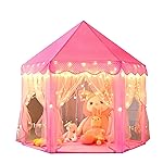 Monobeach Princess Castle Play Tent for Girls - Large 55\'\' x 53\'\' Playhouse with Star Lights for Indoor and Outdoor Play