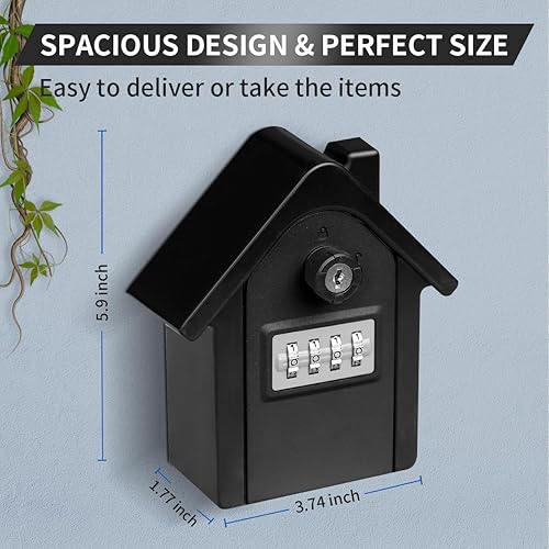 Miniatura 2 de Caja de bloqueo de llave con combinación de cerradura y cerradura de llave, caja portátil de almacenamiento de llaves de gran capacidad montada en