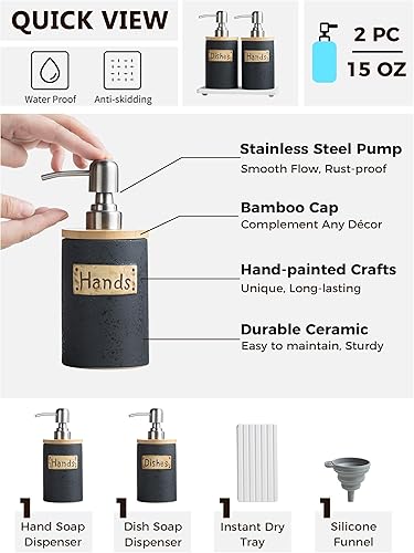 Miniatura 2 de Juego de dispensador de jabón de cocina, dispensador de jabón de manos y platos de cerámica para baño, incluye bandeja de secado instantáneo, embudo