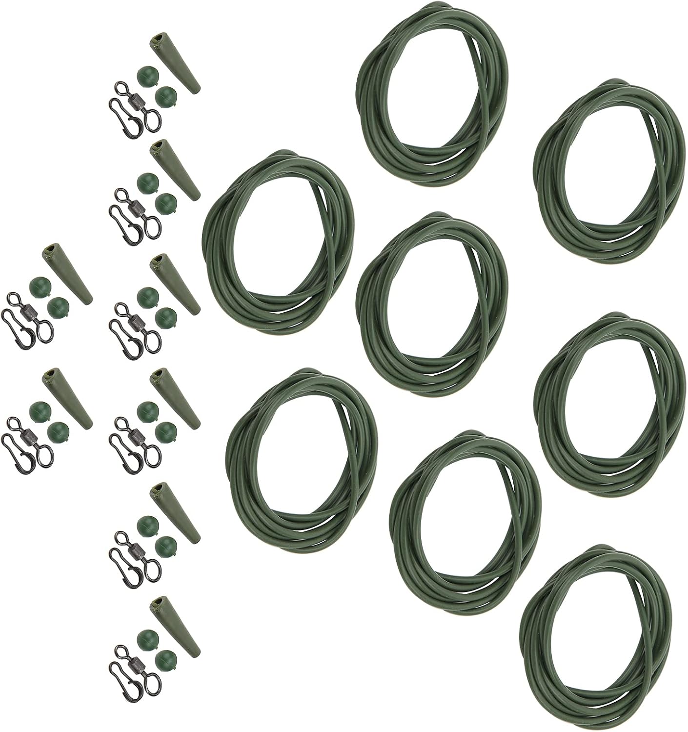Dilwe 8PCS ABS + Copper Alloy Portable Silicone Hair Clips Rotatable Carp Fishing Accessories Fishing Hook Set Circle Bait Jig Hook Fishing Tackle Accessories(Green)