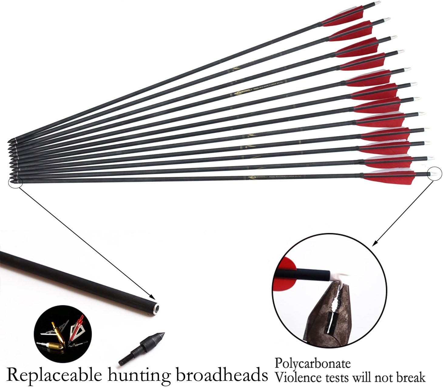 30" Carbon Fiber 3"/4" Vane Arrows Field Points Replaceable Tips Recuve