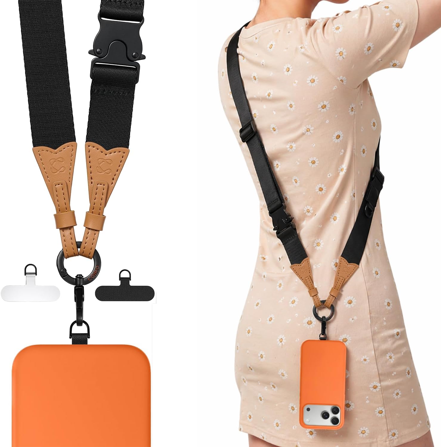 C Coiro Phone Strap Crossbody for iPhone, Samsung Universal Adjustable Clip and Go Phone Strap Hands Free Neck Lanyard