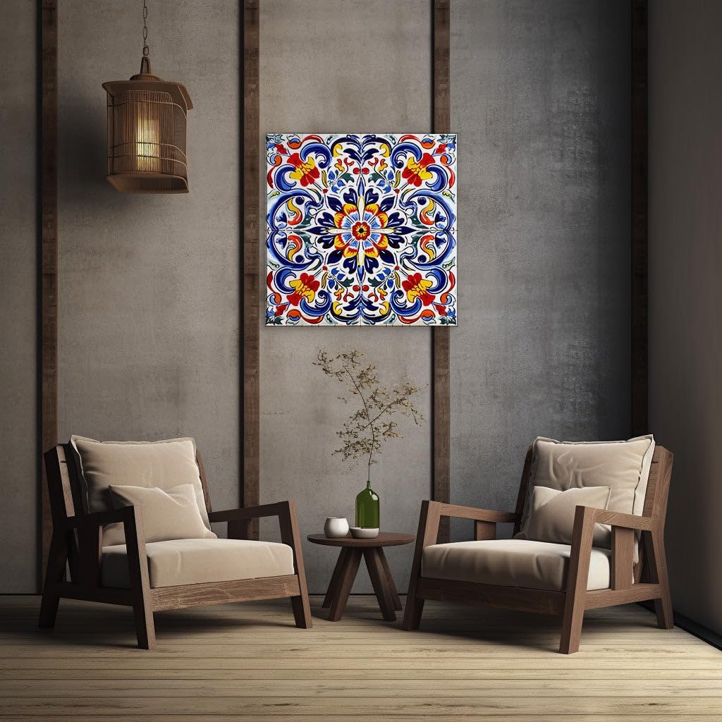 Canvas for Living room. Blooming Patterns in Ceramic A Masterpiece of Symmetry and Color, 27 x 18 inch Canvas Wall Art - Contemporary Masterpieces - Modern Home Decor - 69x46 cm (27x18 inch)