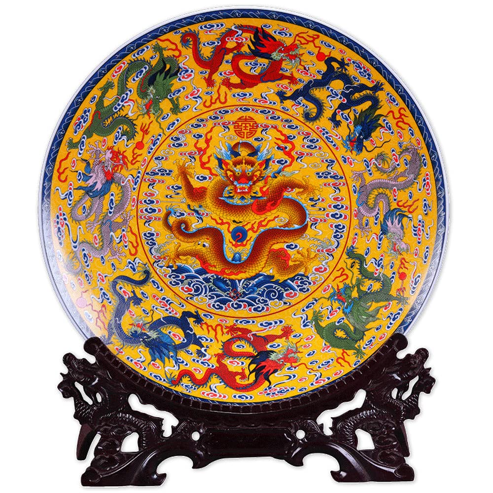 bnjlSDATwr tabletop ornament， Chinese Decorative Ceramic Plates, Ceramics Hanging, Cera 26cm Fengshui Ornaments