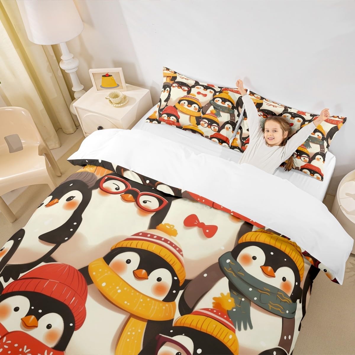 Homewish Śmieszne zestawy pościeli z pingwinem król uroczy kawaii pingwin poszewka na kołdrę zima zwierzę poszewka na kołdrę kreskówka antarktyka Boże Narodzenie zestaw łóżek
