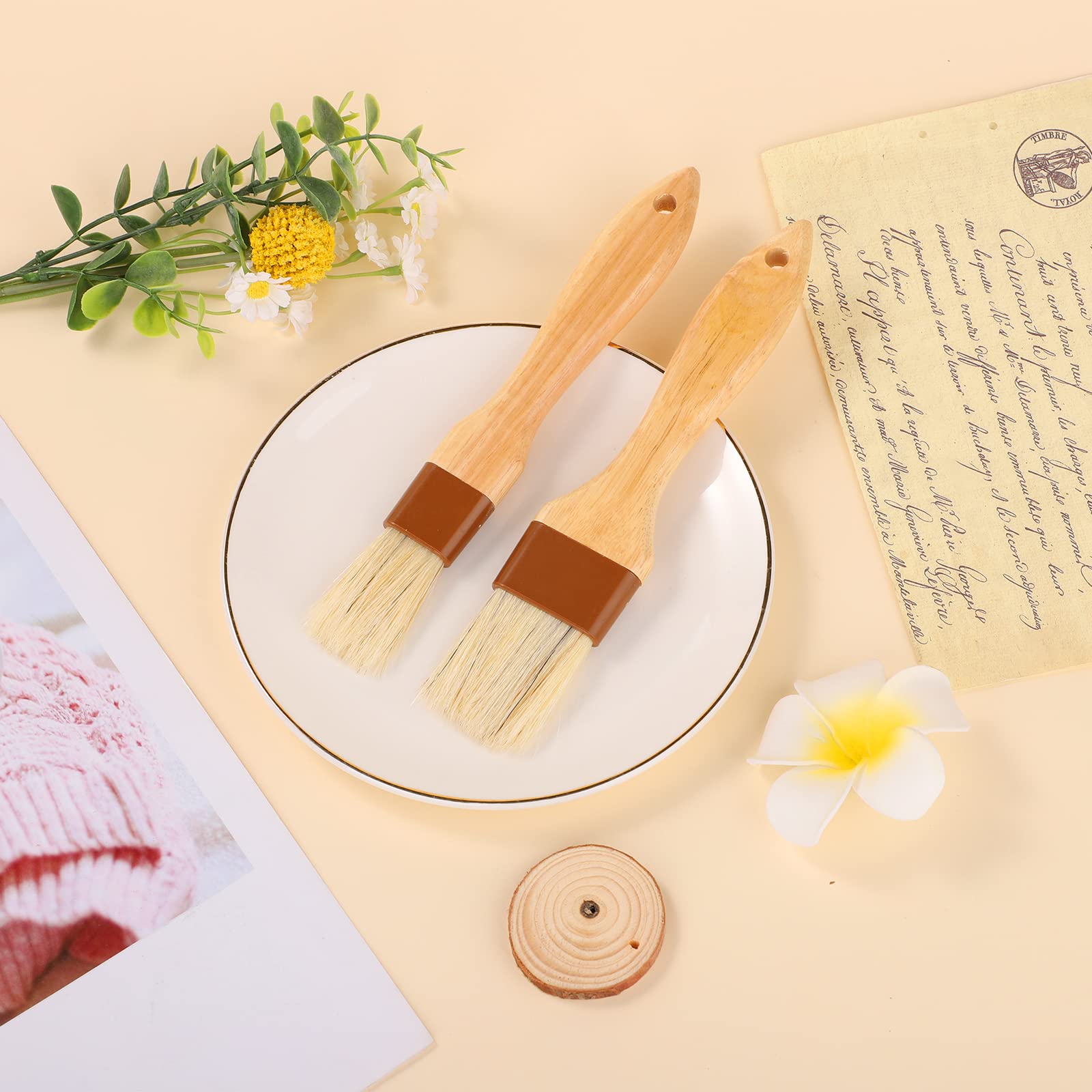 4 Pezzi di Pennelli per Pasticceria, Pennelli con Setole di Cinghiale Pennelli per Barbecue per Salse Pennello per Barbecue Pennello da Cucina Olio Salsa Marinata Spalmata Uova (Piccola + Media)