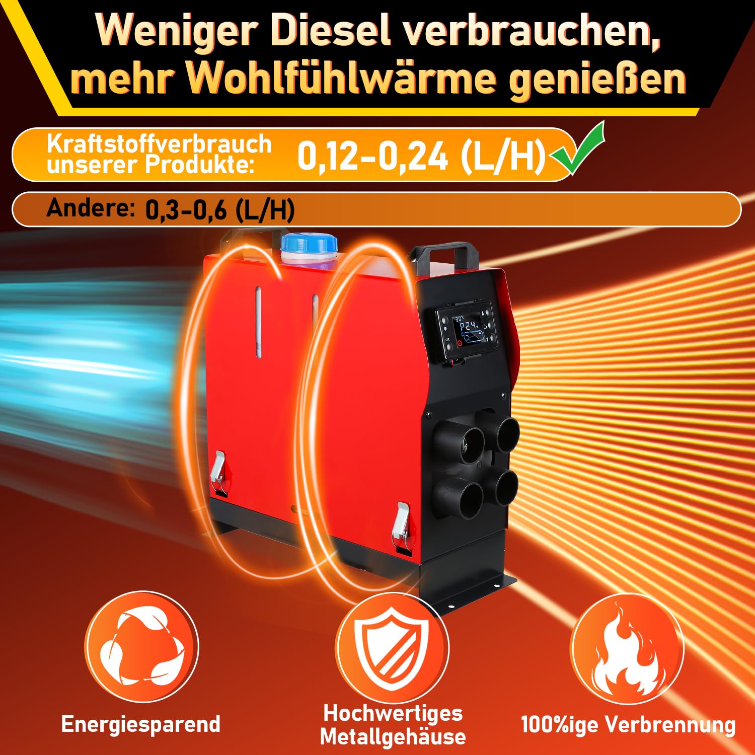 Fiqops Calefacción de pie, diesel, 8 kW, 12 V/24 V CC, diesel, calefacción de pie, con control remoto, LCD, interruptor, silenciador, diesel, calentador de aire para camión, coche, camping,