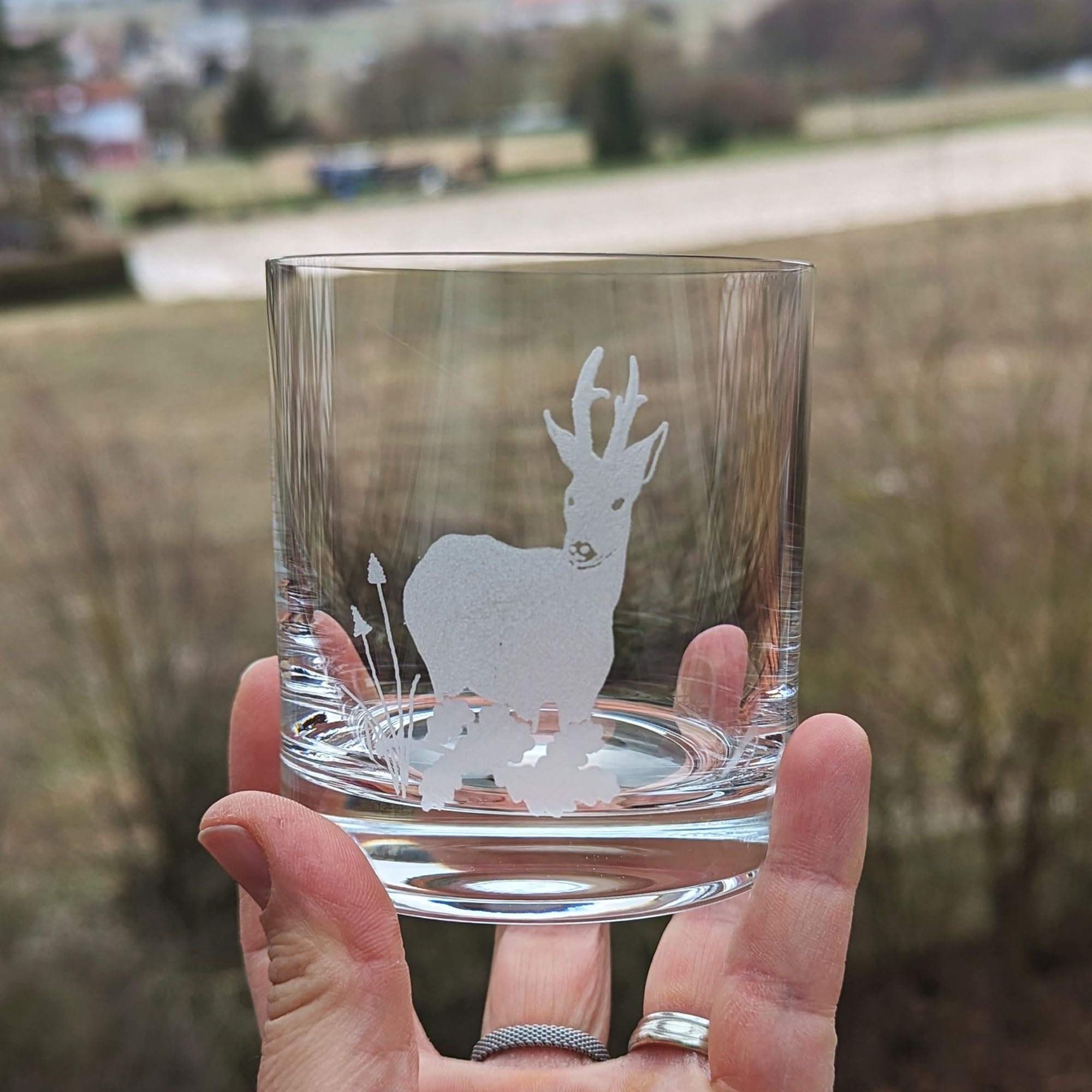Lot de 6 verres à whisky avec gravure différents motifs de chasse | Cerf, chevreuil, sanglier, canard, faisan
