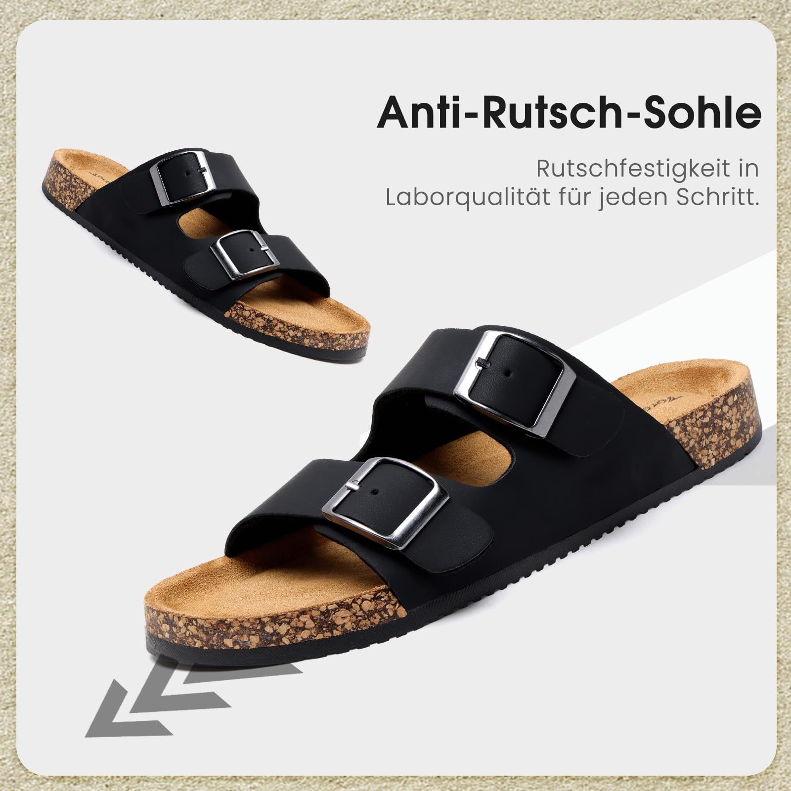 Torotto Pantoletten Herren Hausschuhe Schlappen Latschen Sandalen Fußgewölbeunterstützung Verstellbarer Slipper Flache Pantoffel Schnallenriemen Kork-Fußbett