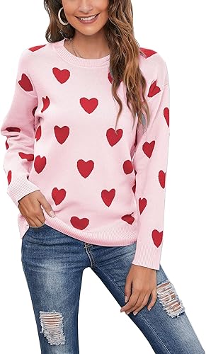 shermie Women Cute Heart Pullover Sweaters Long Sleeve Crewneck Casual Knit Swea