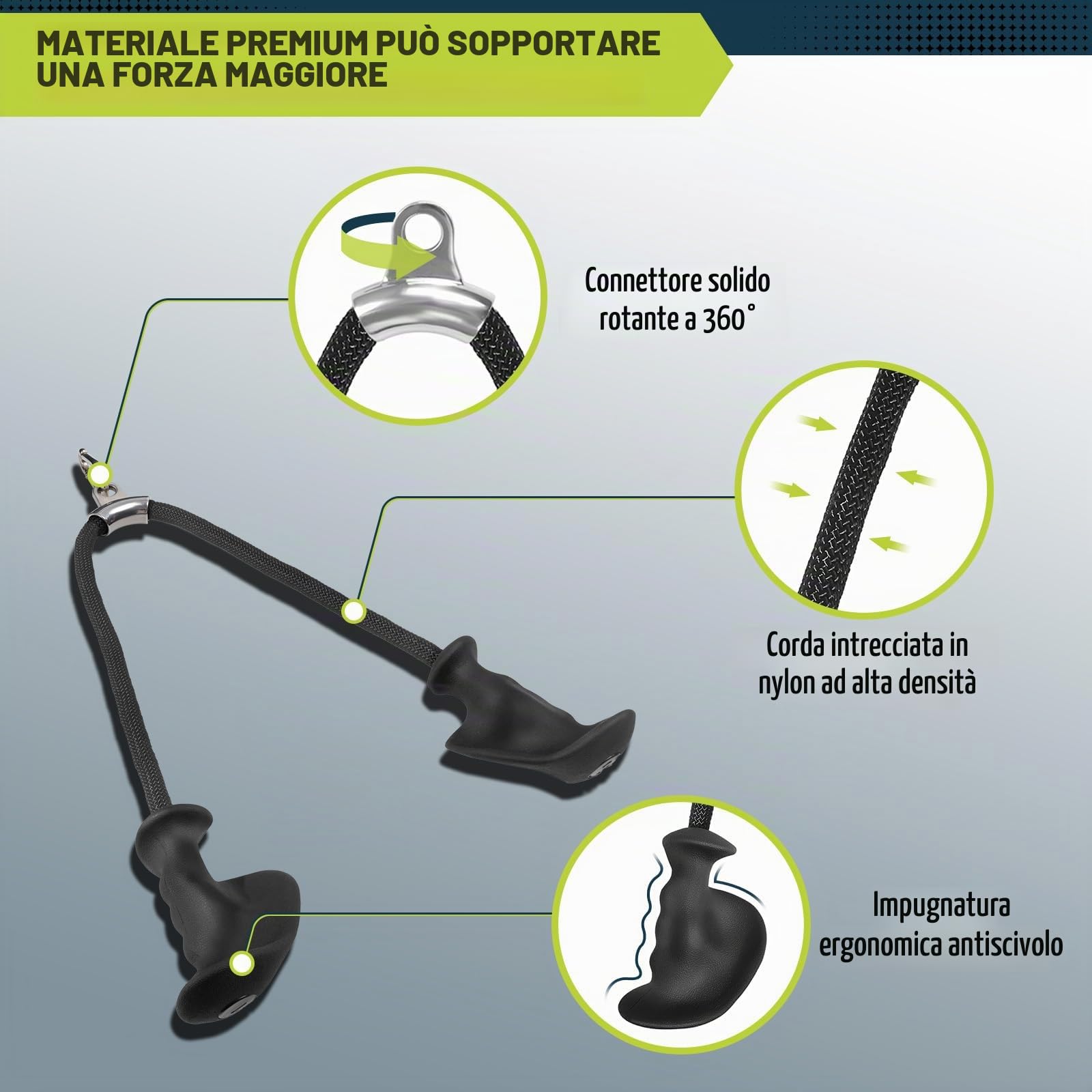 DASKING Corda Tricipiti per Cavi, Attrezzo Palestra Morbido per Lat Machine e Curl Bicipiti - Impugnatura Ergonomica Antiscivolo per Allenamento Sicuro - Accessorio Fitness per Home Gym e Bodybuilding