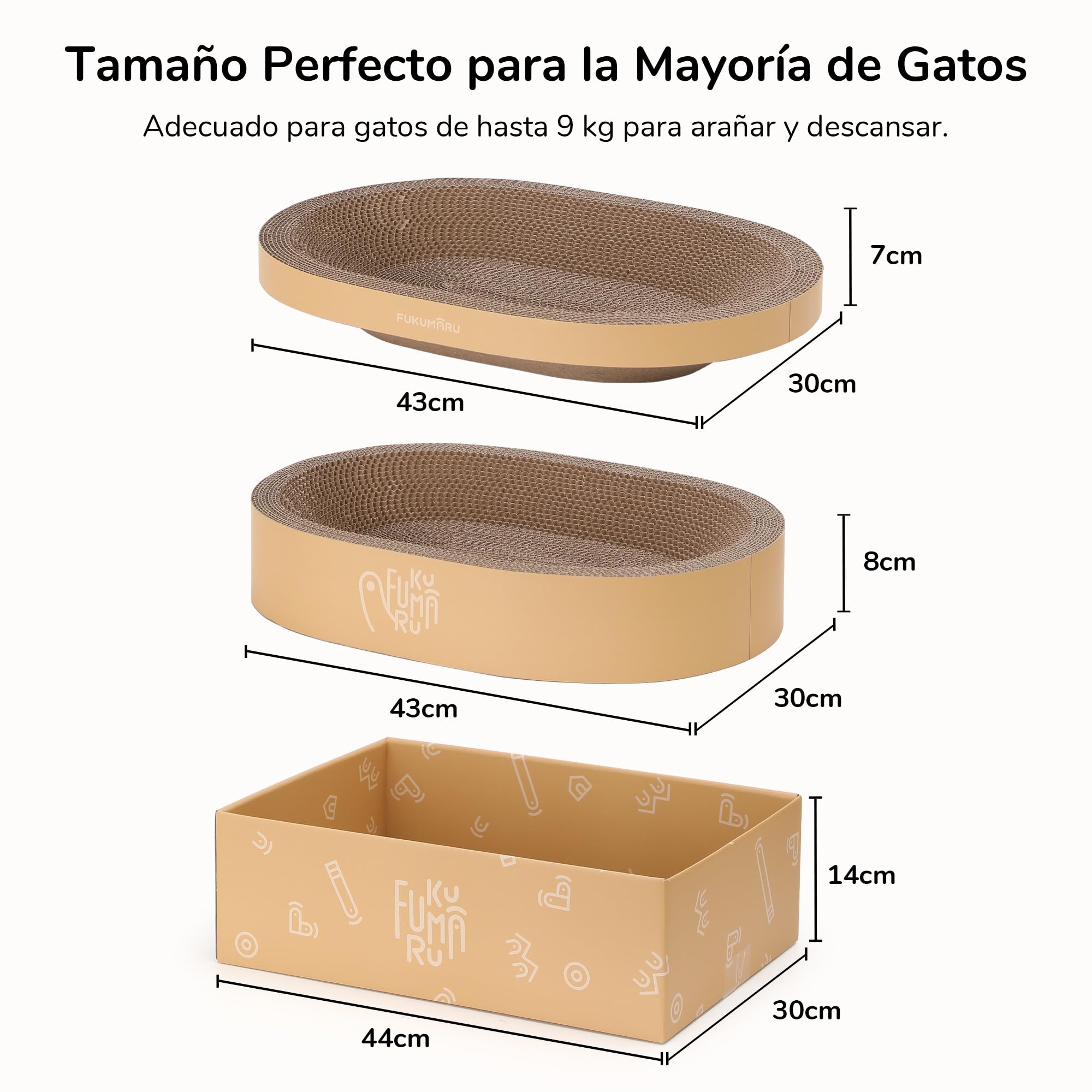 FUKUMARU Rascador para Gatos, Juego de 3 rascadores, rascadores Resistentes de cartón Ondulado, ahorran Espacio y Son duraderos.