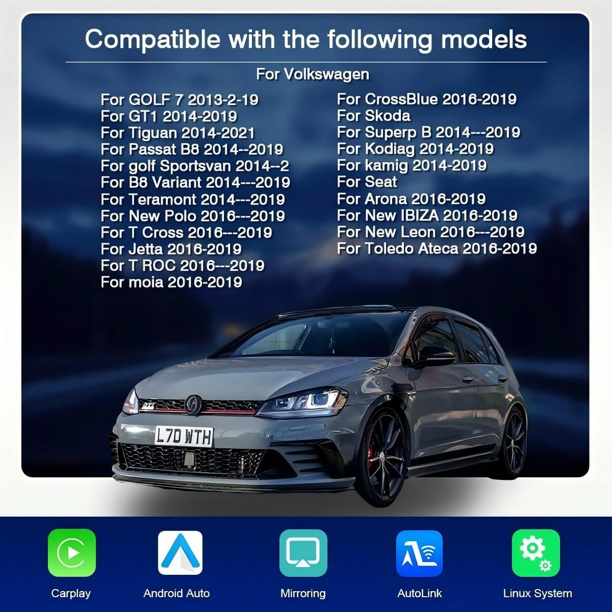 Drahtloses CarPlay und Android Auto Modul Fuer Volkswagen Skoda Octavia Golf 7 Polo Passat sowie Seat Leon GTI mit MIB/MIB2 System I Unterstuetzt Mirrorlink und OEM Fahrzeugfunktionen