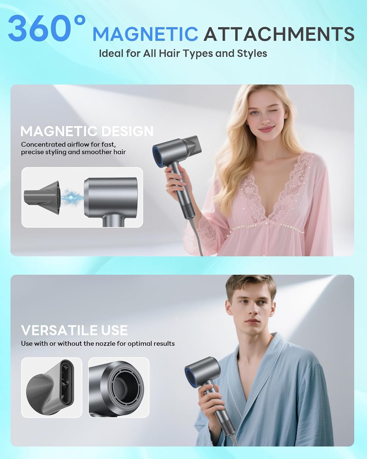 Hair Dryer, 110,000 RPM Professional High-Speed Blow Dryer with Plasma Ion, Thermo-Control, 4 Heat & 2 Speed, Lightweight & Low Noise, Magnetic Nozzle for Fast Drying at Home, Travel & Salon - Image 6