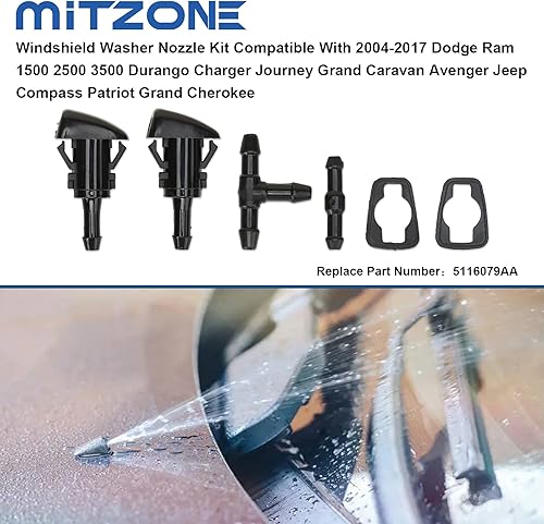 Miniatura 2 de MITZONE Kit de boquillas para limpiaparabrisas compatible con Dodge Ram 1500 2500 3500 Durango Charger Journey Grand Caravan Avenger Jeep Compass