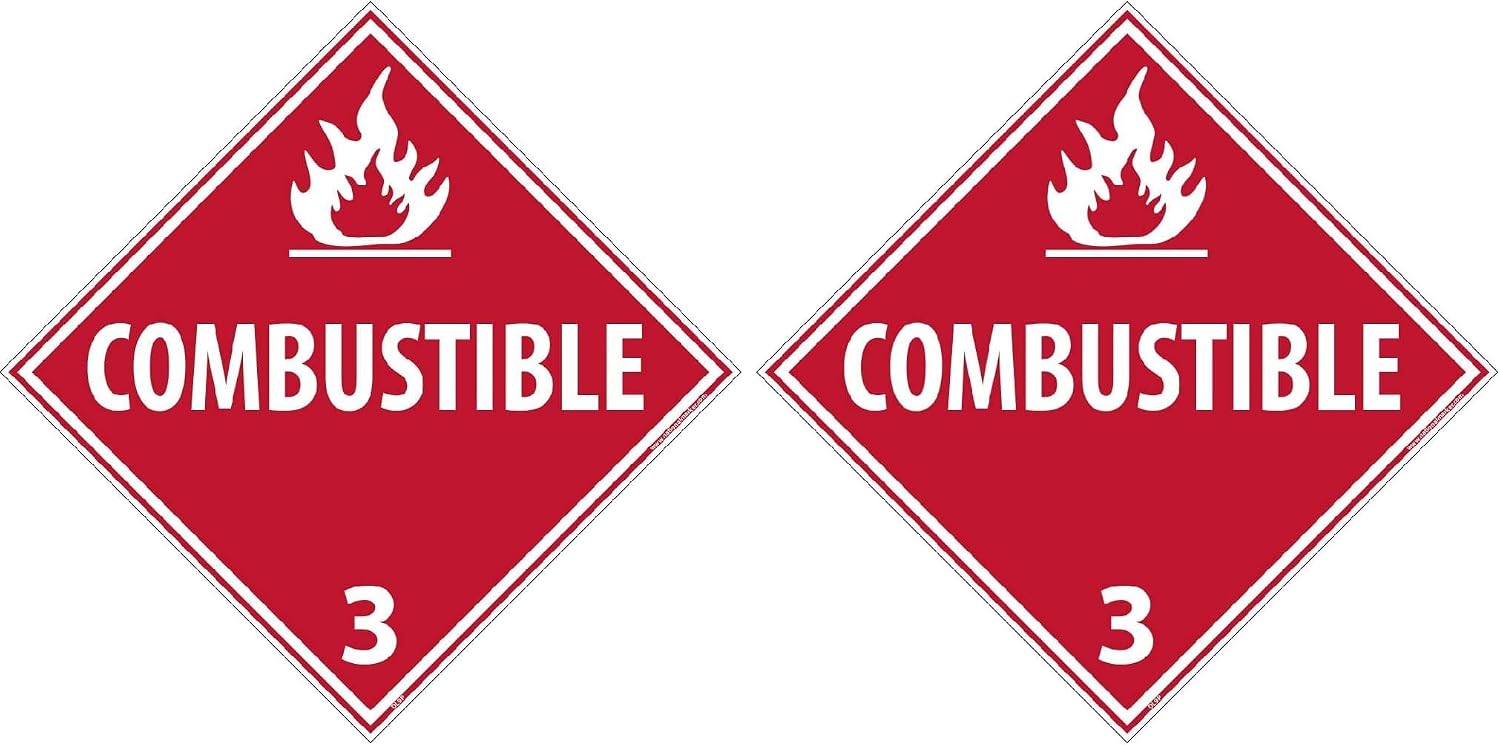 NMC DL9P National Marker Dot Placard Sign,Combustible 3, 10 3/4 Inches x 10 3/4 Inches, Ps Vinyl (Pack of 2)