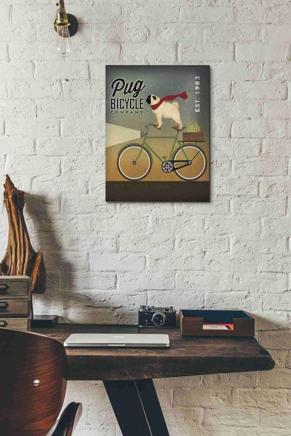 Epic Graffiti 'Pug on a Bike' by Ryan Fowler, Canvas Wall Art, 12"x16"