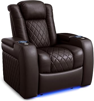 Valencia Tuscany Home Theater Seat - Nappa Leather Power Recliner with Cool Gel Memory Foam, USB-C/A Charging, RGB LED Lights, Adjustable Lumbar & Headrest Single Recliner, Dark Chocolate