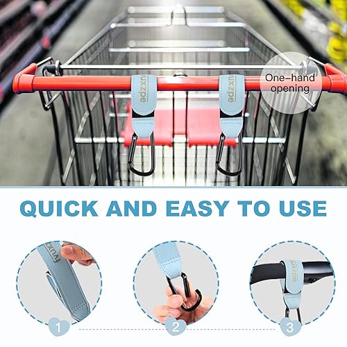 Miniatura 7 de Paquete de 2 ganchos para cochecito para colgar bolsas de pañales y bolsas de compras, accesorios para cochecito y carrito de compras, mosquetón