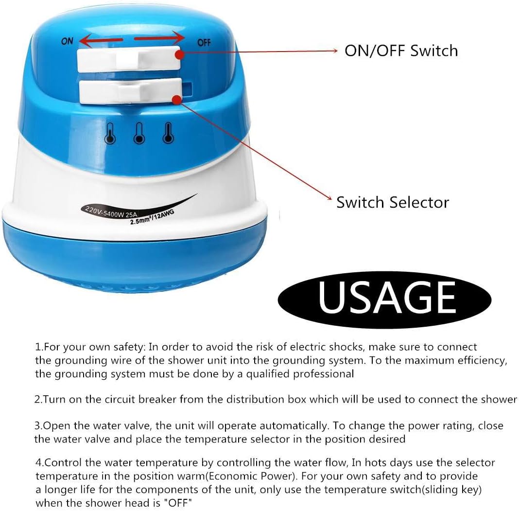 Instant Hot Electric Water Heater 5400W Hot Water Heater Shower Heater Faucet Instant Hot Water Tap Shower Tankless Electric Faucet Instantaneous Bathroom