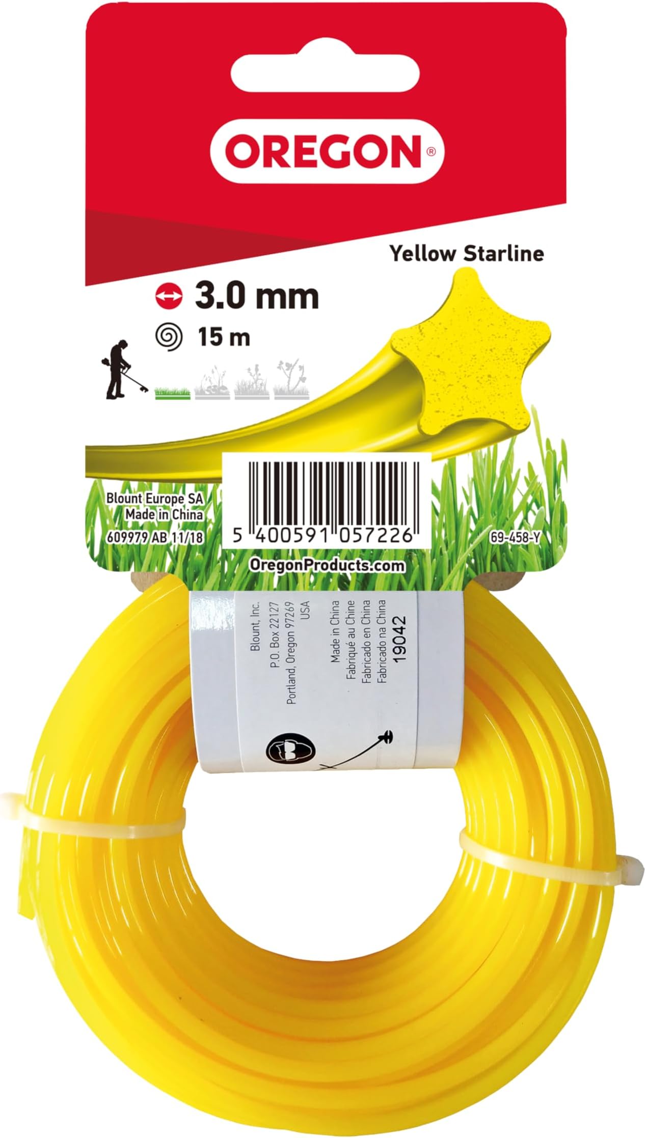Yellow Star Shaped Strimmer Line Wire for Grass Trimmers and Brushcutters, Five Cutting Edges for Clean Finish, Professional Grade Nylon, Fits All Standard Strimmers, 3mm-15m (‎69-458-Y)