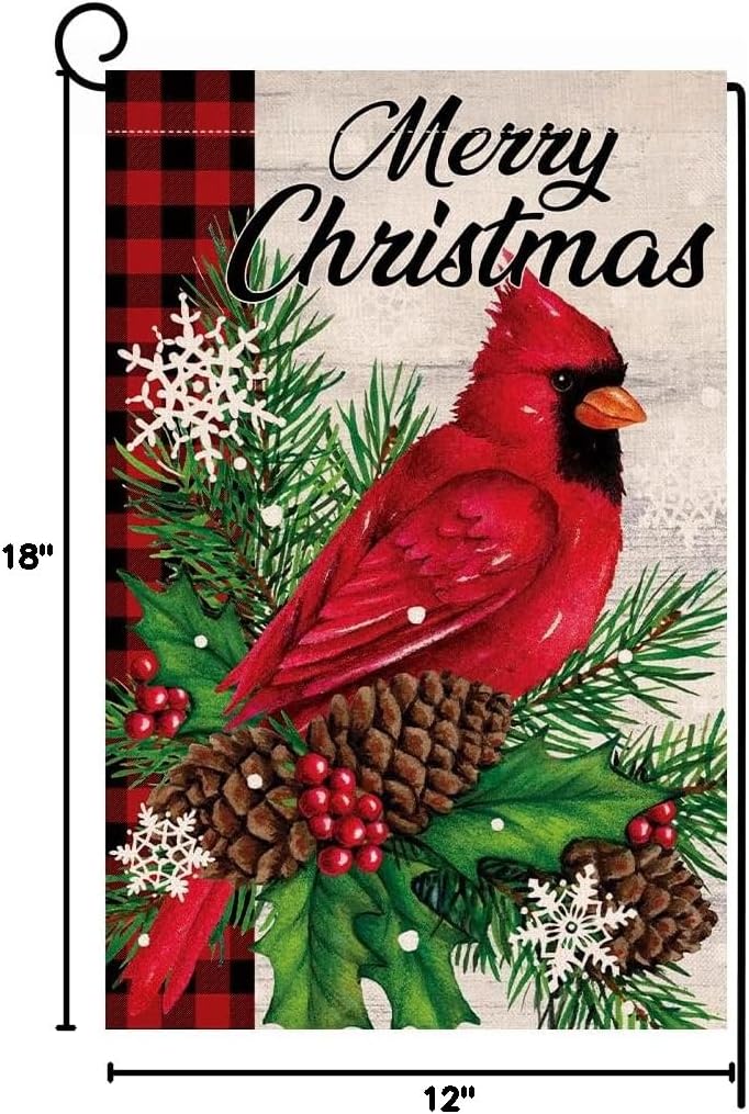BLKWHT Christmas Cardinal Bird Garden Flag 12x18 Vertical Double Sided Winter Holiday Outside Decorations Burlap Yard Flag BW540 - Image 8