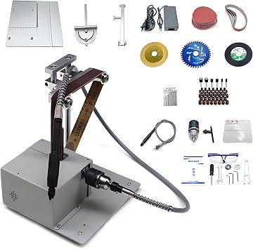 Portable Mini Belt Polisher, 4-in-1 Bench Grinder, for Cutting, Grinding, Polishing & Drilling, With Angle Ruler, 51 Grinding Heads, Speed 5000-10000 RPM, for DIY, Jewelry Making