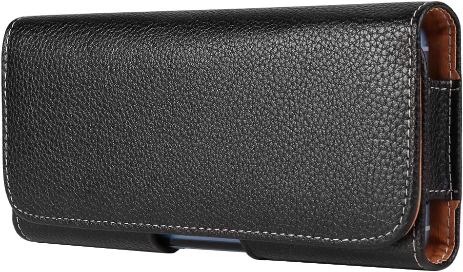 Black Texture Horizontal Cell Phone Holster Hip Pouch Compatible for Apple iPhone Xs Max / Samsung Galaxy S9+ S8+ / A7 A8+ J7 J8 / Huawei Mate 20 / P20 Pro / Honor View 10 / BlackBerry Motion